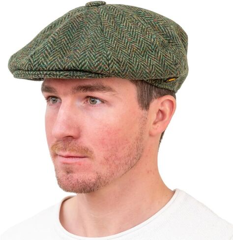 Men's Donegal Tweed 8 Piece Cap Irish Newsboy Hat, Made in Ireland (Grey, Large) in Saudi Arabia