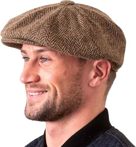 Men's Donegal Tweed 8 Piece Cap Irish Newsboy Hat, Made in Ireland (Grey, Large) in Saudi Arabia