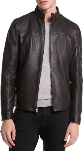 Michael Kors Men's Leather Racer Jacket in Saudi Arabia