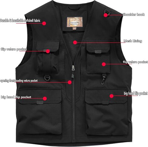Men's Softshell Fishing Vest Outdoor Lightweight Waistcoat Waterproof Utility Cargo Sleeveless Jacket in Saudi Arabia