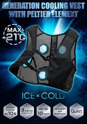 Peltier Vest [Max -21℃] Cooling Vest, Peltier Element, 20000mAh Battery Included, Type-c Power Supply, 3 level Temp Adjustment, Quick Cooling, Quiet, One Size (M-XL Compatible) in Saudi Arabia