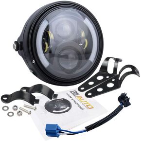 7 Inch Round LED Motorcycle Headlight with Housing Bucket Amber Turn Signal Lights & White DRL Angle Eyes 7" Motorcycle Headlight for H-arley Yamaha Kawasaki Honda Street Bike Front Headlamp