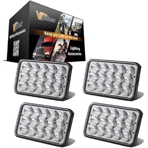 Partsam 4PCS 4x6 LED Headlights Sealed Beam 6x4 H4651 H4666 H4656 Compatible with Kenworth KW 900/Peterbilt 379/Truck/K10 K20 Van RV Camper Headlamp Assembly