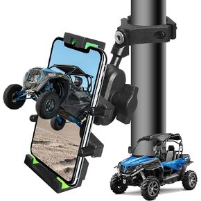 ATV UTV Phone Holder, 360°Adjustable Mobile Phone Holder with Security Lock Device Fit for 1.75"-2" Roll Bar UTV Polaris RZR 900 1000 XP Can-am