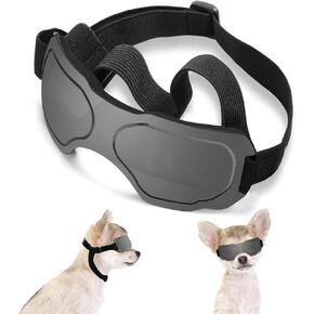 Small Dog Goggles, UV Protection Sunglasses for Small to Medium Breed Dog, Snow-Proof Windproof Goggles with Flexible Straps for Puppy Dogs (Black)