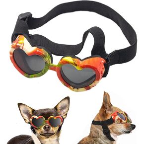 Dog Goggles, Christmas Small Dog Sunglasses, UV Protection Goggles with Adjustable Strap, Doggy Heart Shape Windproof Anti-Fog Pet Glasses for Puppy Eyes Wear Protective (Christmas-Red)