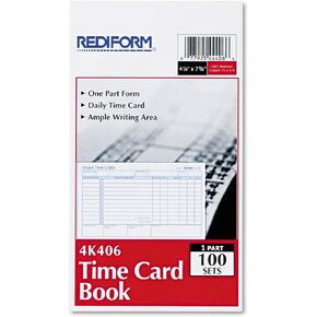 REDIFORM Time Card Pad, Daily, 2-Sided, Manila, 4.25" x 7", 100 Cards (4K406)