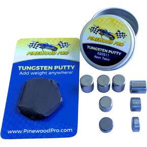 Pinewood Pro 1oz Tungsten Putty and 3oz Tungsten Cylinders - Weights for use on Derby Cars