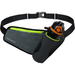 WATERFLY Running Water Bottle Belt: Hydration Belt for Men Women Fanny Pack Waist Pack for Hiking Running Walking Jogging (Bottle Not Included）