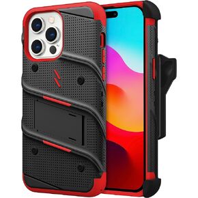 مجموعة ZIZO Bolt Bundle لهاتف iPhone 15 Pro Max مع واقي شاشة ومسند وحافظة - أحمر