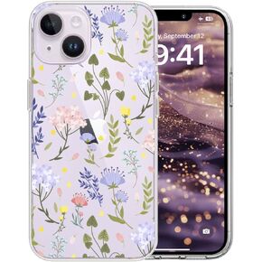 iPhone 14 Case, iPhone 14 Cute Case with Flower Floral Design,for Girls Women. Shockproof Transparent Soft Bumper Hard Back Phone Cover (Buttrz Pink 14)
