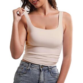 Tank Top for Women Double Lined Womens Tank Tops Y2K Going Out Crop Tops Slim Sleeveless Summer Square Neck Shirts
