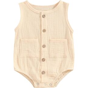 Newborn Baby Boy Girl Clothes Solid Color Romper Short Sleeve Button Down Jumpsuit Toddler Infant Summer Outfit