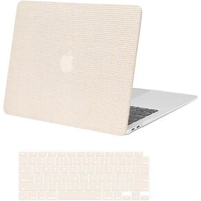 MOSISO Compatible with MacBook Air 13 inch Case 2022 2021 2020 2019 2018 A2337 M1 A2179 A1932, Anti-Fingerprint Square Grid PU Leather Coated Plastic Hard Case&Keyboard Skin for MacBook Air 13.3,Beige