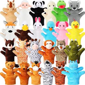 24 Pieces Kids Hand Puppet Plush Zoo Animal Hand Puppets Toddler Animal Puppet Soft Plush Toys Plush Puppets Pretend Toys Educational Toys for Telling Story Teaching Role Play, 24 Styles