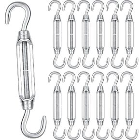 12 Pack 4 mm Hook and Hook Turnbuckle for Cable Wire Rope Tension, 304 Stainless Steel Wire Rope Tension for DIY String Light Picture Hanging, Garden Wire, Fence Gate Wire, Tent Rope