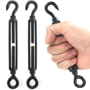 M8 Turnbuckle, 2 Pcs Turnbuckle Hook, 304 Black Stainless Steel Turnbuckle, Turnbuckle Heavy Duty for Indoor and Outdoor Wire Rope Tension, Shade Sail Hardware, Cable Railing Wire Rope Installation
