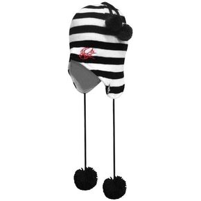 Black & White Striped Sparrow Trapper Hat from Sourpuss Clothing, White, Black, Red, One Size Fits Most