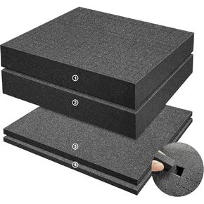 Gun Case Foam, 4 Pcs Pluck Foam Inserts Storage Foam, Pull Apart Foam Organizer Polyethylene Foam Sheet High Density Foam Black 2 pcs 16x12x0.4'' and 2 pcs 16 x12x2''