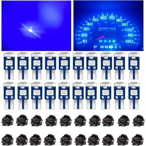 Led Bulb Dash Lights Super Blue Bright, T5 74 37 LED Bulb with Twist Lock Socket PC74 PC37, for Car Dashboard Bulb Air Conditioning Light Clock Light Instrument Led Bulb 40pcs