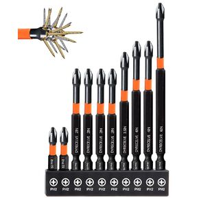 10-Pack Phillips Bits #2 Impact, 2-Inch Magnetic Phillips Head Drill & Screwdriver Bits, PH2 Premium S2 Steel 1/4" Hex Shank for Impact Drivers, Professional & DIY Use