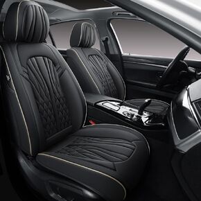 Seat Covers for Cars, Waterproof Seat Covers, Leather Car Seat Covers 2 Pack, Universal Seat Cushion Protector for Most Cars Black&Beige Line
