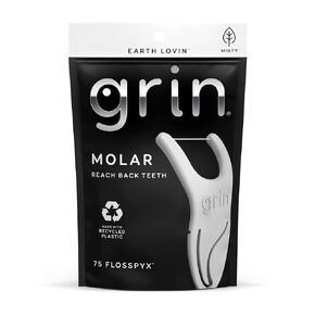 Molar Flosspyx, Floss Picks, 75 Count, Dental Flossers, Minty Flavor, Recycled Plastic, Great for Reaching Back Teeth, Slide Easily Between Teeth, Includes Safe Soft Fold-Back Tooth Pick