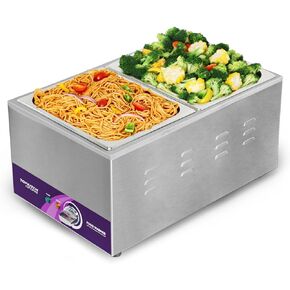 3-Pan 18L Commercial Food Warmer with Non-Leakage Stretch-Forming Water Tank &3 of 1/3 Size GN Pan,Countertop Soup Station Bain Marie Steam Table for Buffet,Catering,Parties and Restaurants