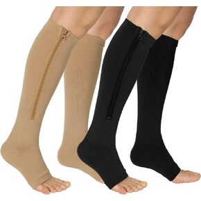 2 Pairs Zipper Compression Socks for Women Men