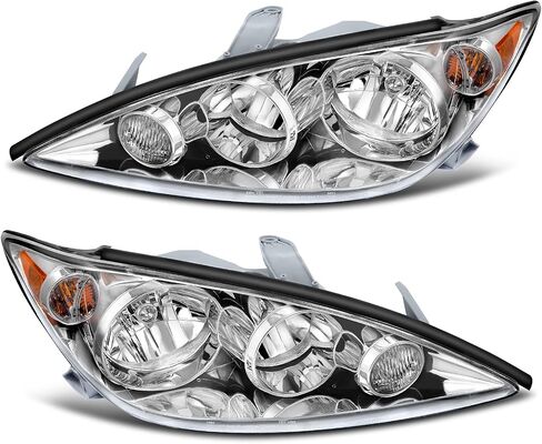 DWVO Headlight Assembly Compatible with 05 06 2005-2006 Camry US Built LE & XLE Headlamps Replacement Chrome Housing Amber Reflector Driver and Passenger Side in Saudi Arabia