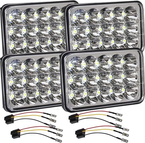 4x6 Led Headlights w/H4 Socket, Dot Approved Peterbilt Headlights Rectangular H4651 H4652 H4656 H6545 H4666 Headlamp for Kenworth Freightinger Ford Probe Chevy Oldsmobile Cutlass 4PCS in Saudi Arabia