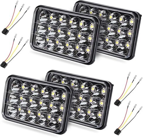 4x6 Led Headlights w/H4 Socket, Dot Approved Peterbilt Headlights Rectangular H4651 H4652 H4656 H6545 H4666 Headlamp for Kenworth Freightinger Ford Probe Chevy Oldsmobile Cutlass 4PCS in Saudi Arabia