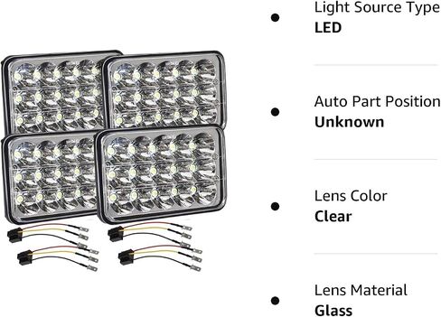 4x6 Led Headlights w/H4 Socket, Dot Approved Peterbilt Headlights Rectangular H4651 H4652 H4656 H6545 H4666 Headlamp for Kenworth Freightinger Ford Probe Chevy Oldsmobile Cutlass 4PCS in Saudi Arabia