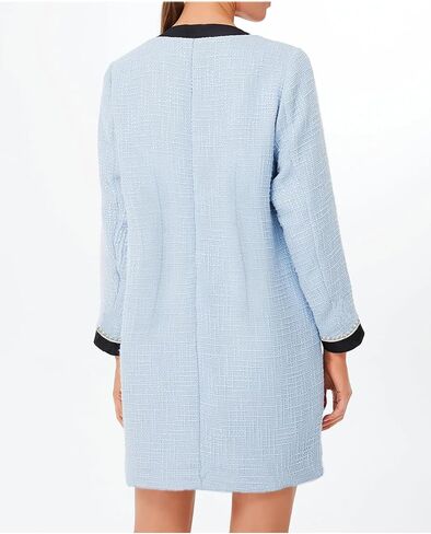 Women's Tweed Bow Mini Dress Long Sleeve V Neck Button Down Dress Elegant Business Work Dress Blue in Saudi Arabia
