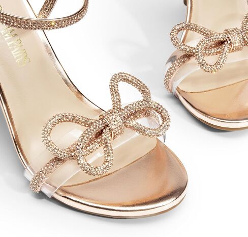 أحذية DREAM PAIRS النسائية بكعب مستدير من الأمام وحجر الراين وعقدة مزدوجة بكعب ستيليتو سباركلي أحذية صنادل للحفلات المسائية in Kuwait