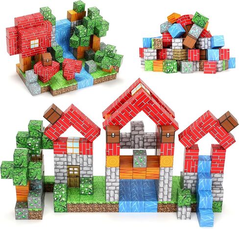 102PCS Magnetic Blocks World Set for Kids - Pixel Magnet Building Blocks Toys for Kids Age 3+, Miner Forest Education Sensory Games - Birthday Gift for Boys Girls in Saudi Arabia