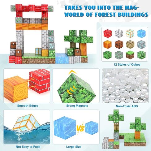 102PCS Magnetic Blocks World Set for Kids - Pixel Magnet Building Blocks Toys for Kids Age 3+, Miner Forest Education Sensory Games - Birthday Gift for Boys Girls in Saudi Arabia