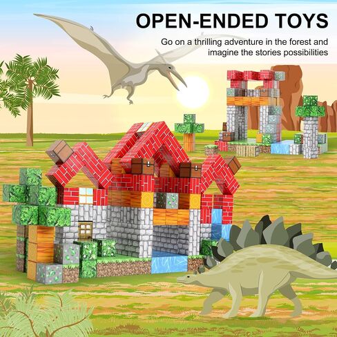 102PCS Magnetic Blocks World Set for Kids - Pixel Magnet Building Blocks Toys for Kids Age 3+, Miner Forest Education Sensory Games - Birthday Gift for Boys Girls in Saudi Arabia