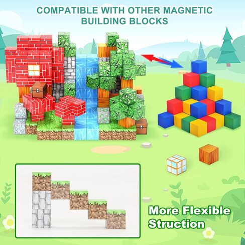 102PCS Magnetic Blocks World Set for Kids - Pixel Magnet Building Blocks Toys for Kids Age 3+, Miner Forest Education Sensory Games - Birthday Gift for Boys Girls in Saudi Arabia