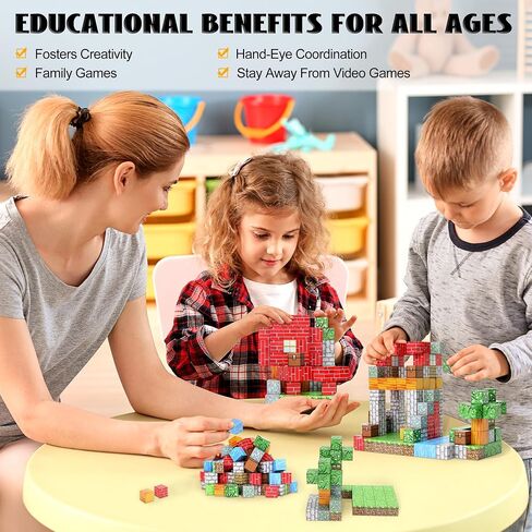 102PCS Magnetic Blocks World Set for Kids - Pixel Magnet Building Blocks Toys for Kids Age 3+, Miner Forest Education Sensory Games - Birthday Gift for Boys Girls in Saudi Arabia