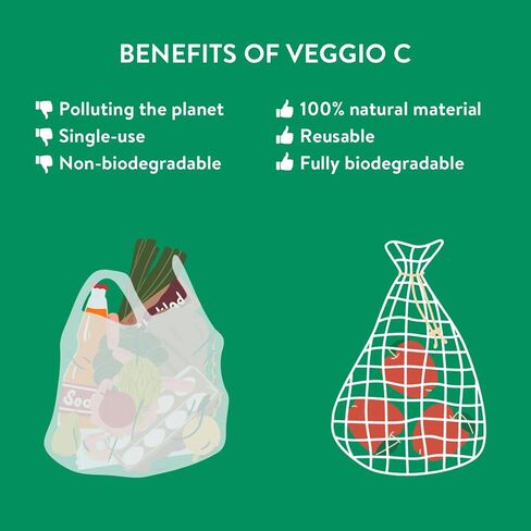 حقيبة الخضار والفواكه السليلوز القابلة لإعادة الاستخدام من Veggio-C - 100% من مادة السليلوز الطبيعية - أكياس إنتاج قابلة للتحلل in Kuwait
