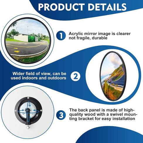Maitys 4 Pcs Convex Mirror Acrylic Safety Security Traffic Garage Corner Mirror Adjustable Wide Angle View Mirror with Fixing Bracket for Indoor Outdoor School Classroom Warehouse (18 Inch) in Saudi Arabia