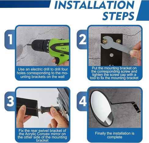Maitys 4 Pcs Convex Mirror Acrylic Safety Security Traffic Garage Corner Mirror Adjustable Wide Angle View Mirror with Fixing Bracket for Indoor Outdoor School Classroom Warehouse (18 Inch) in Saudi Arabia