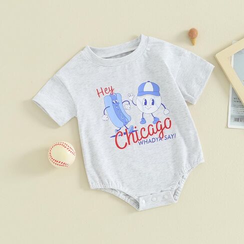 Baby Boy Girl Baseball Bubble Romper Little Slugger Baseball Print Oversized Bodysuit Short Sleeve Summer Clothes in Saudi Arabia