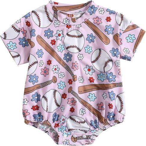 Baby Boy Girl Baseball Bubble Romper Little Slugger Baseball Print Oversized Bodysuit Short Sleeve Summer Clothes in Saudi Arabia