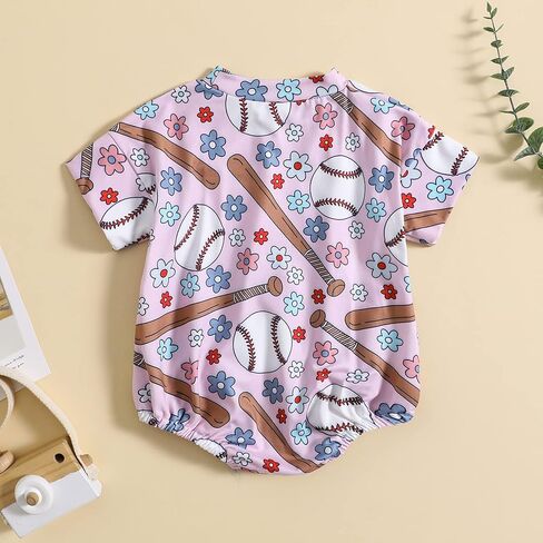 Baby Boy Girl Baseball Bubble Romper Little Slugger Baseball Print Oversized Bodysuit Short Sleeve Summer Clothes in Saudi Arabia
