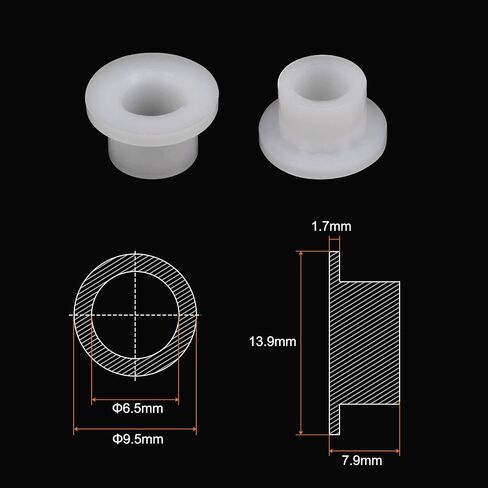 10pcs Flanged Sleeve Bearings 6.5mm Bore 9.5mm OD 7.9mm Length Nylon Bushings for Shaft, White in Saudi Arabia