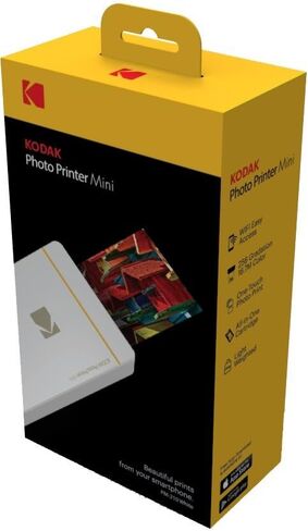 طابعة الصور الفورية المحمولة Kodak Mini - متوافقة مع Wi-Fi وNFC - تطبع صورًا مقاس 2.1 × 3.4 بوصة لاسلكيًا، تقنية طباعة DyeSub المتقدمة (أبيض) متوافقة مع Android وiOS in Kuwait