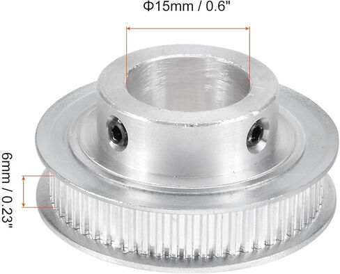 عجلات متزامنة من الألومنيوم لبكرة التوقيت [للطابعات ثلاثية الأبعاد وأحزمة عرض 6 مم، آلات CNC] - 60 سنًا 15 مم تتحمل/لون فضي/1 قطعة in Kuwait