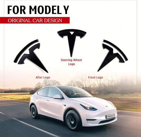 مجموعة مكونة من 3 قطع من ملصقات الغطاء الكامل ABS باللون الأسود غير اللامع لشعارات Tesla Model Y، بما في ذلك أغطية شعار صندوق السيارة الأمامي والخلفي، وشارات الشارات لملحقات Tesla Model Y in Saudi Arabia